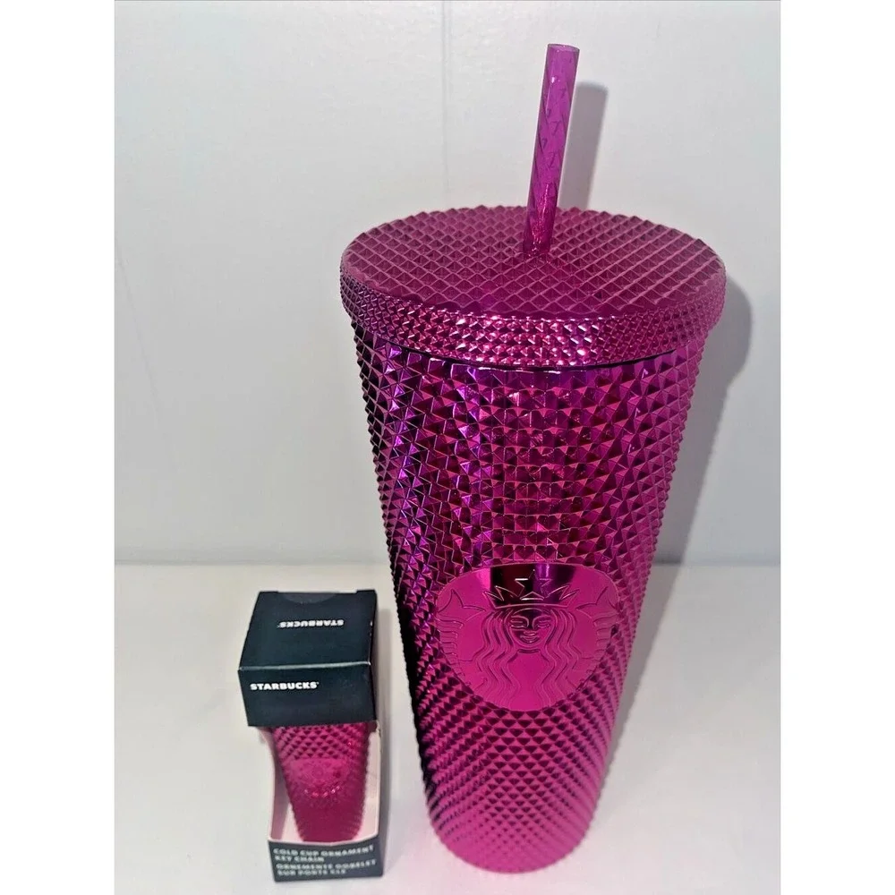 Starbucks‎ Holiday Stud Sangria Pink Metallic Venti/24oz with matching Keychain